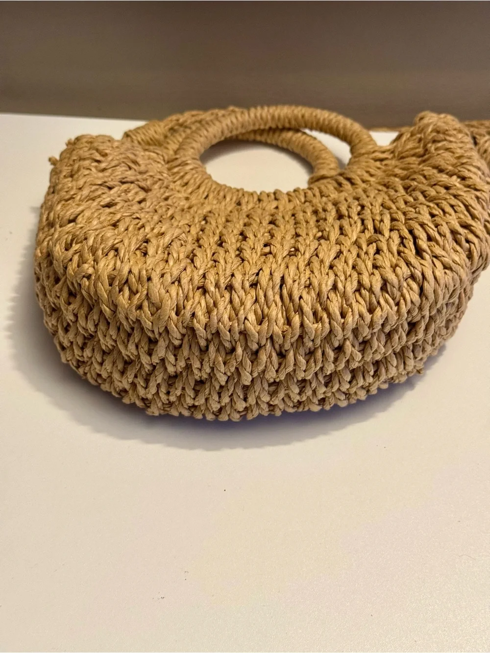 Woven Straw Crescent Tote Bag - Natural